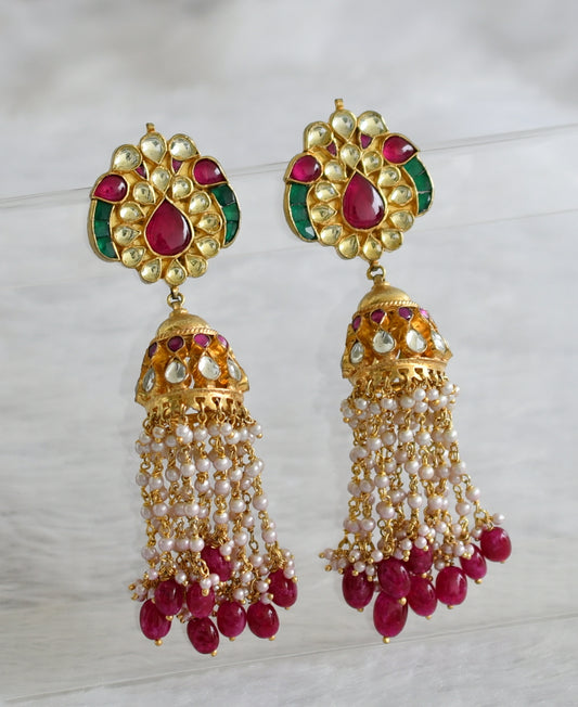 Gold tone kundan jadau pearl jhumkka dj-17807