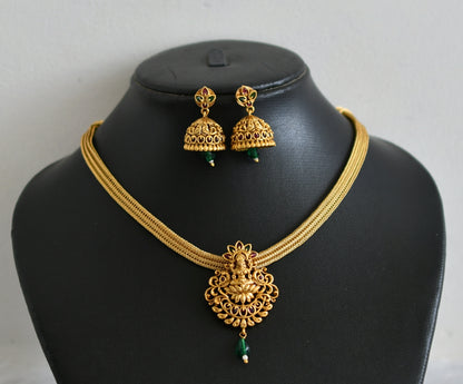 Matte finish kemp-green lakshmi peacock necklace set dj-48817