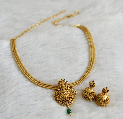 Matte finish kemp-green lakshmi peacock necklace set dj-48817