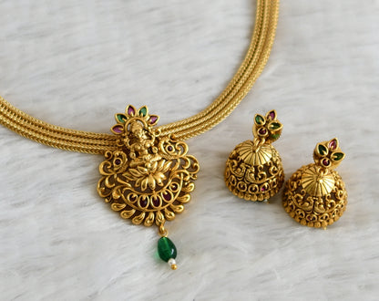 Matte finish kemp-green lakshmi peacock necklace set dj-48817