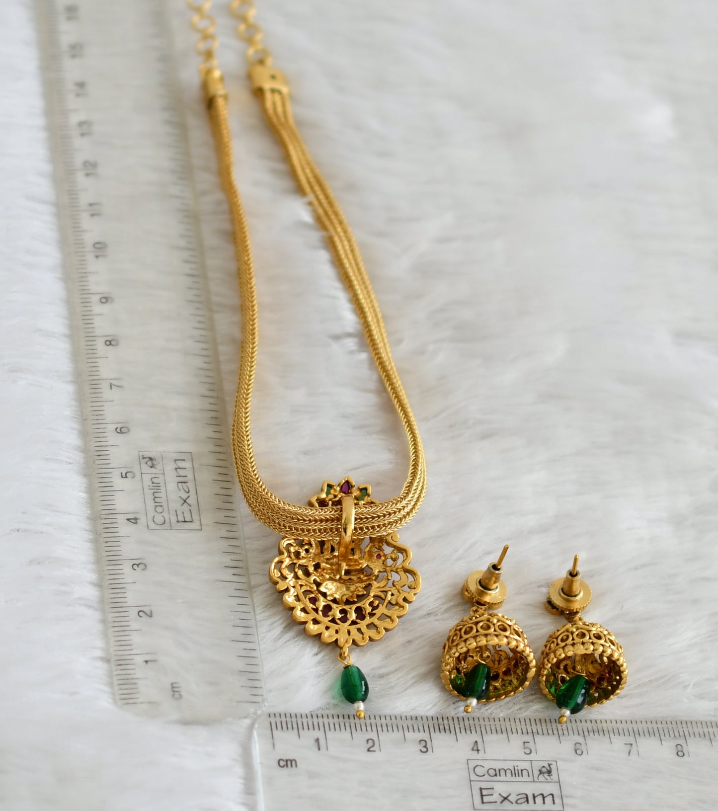 Matte finish kemp-green lakshmi peacock necklace set dj-48817