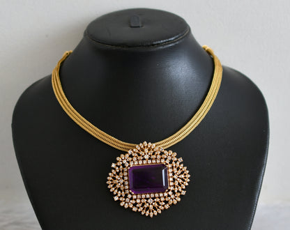 Matte finish cz purple block stone necklace dj-48807