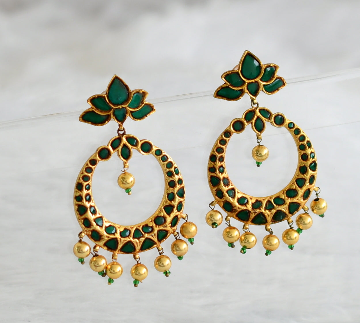 Gheru finish Green Kundan Jadau Lotus Bali Earrings dj-21997