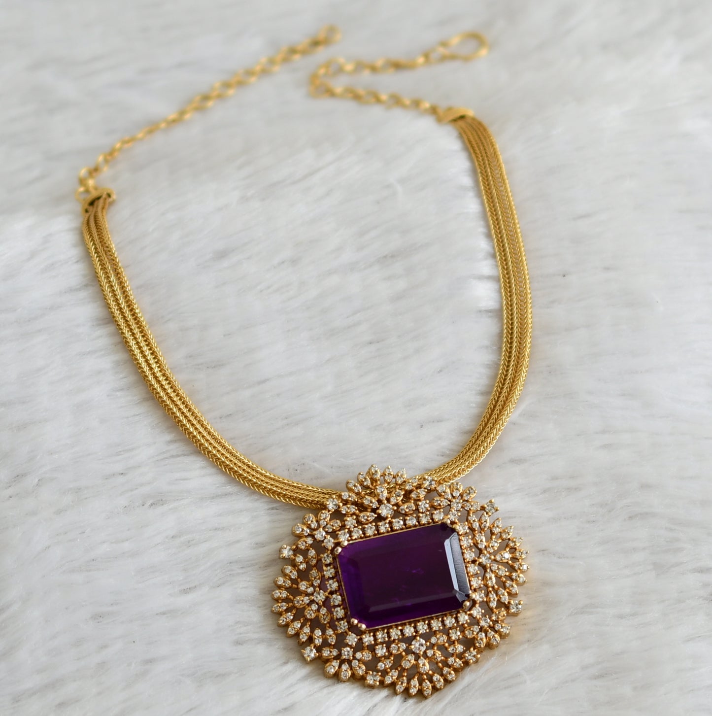 Matte finish cz purple block stone necklace dj-48807