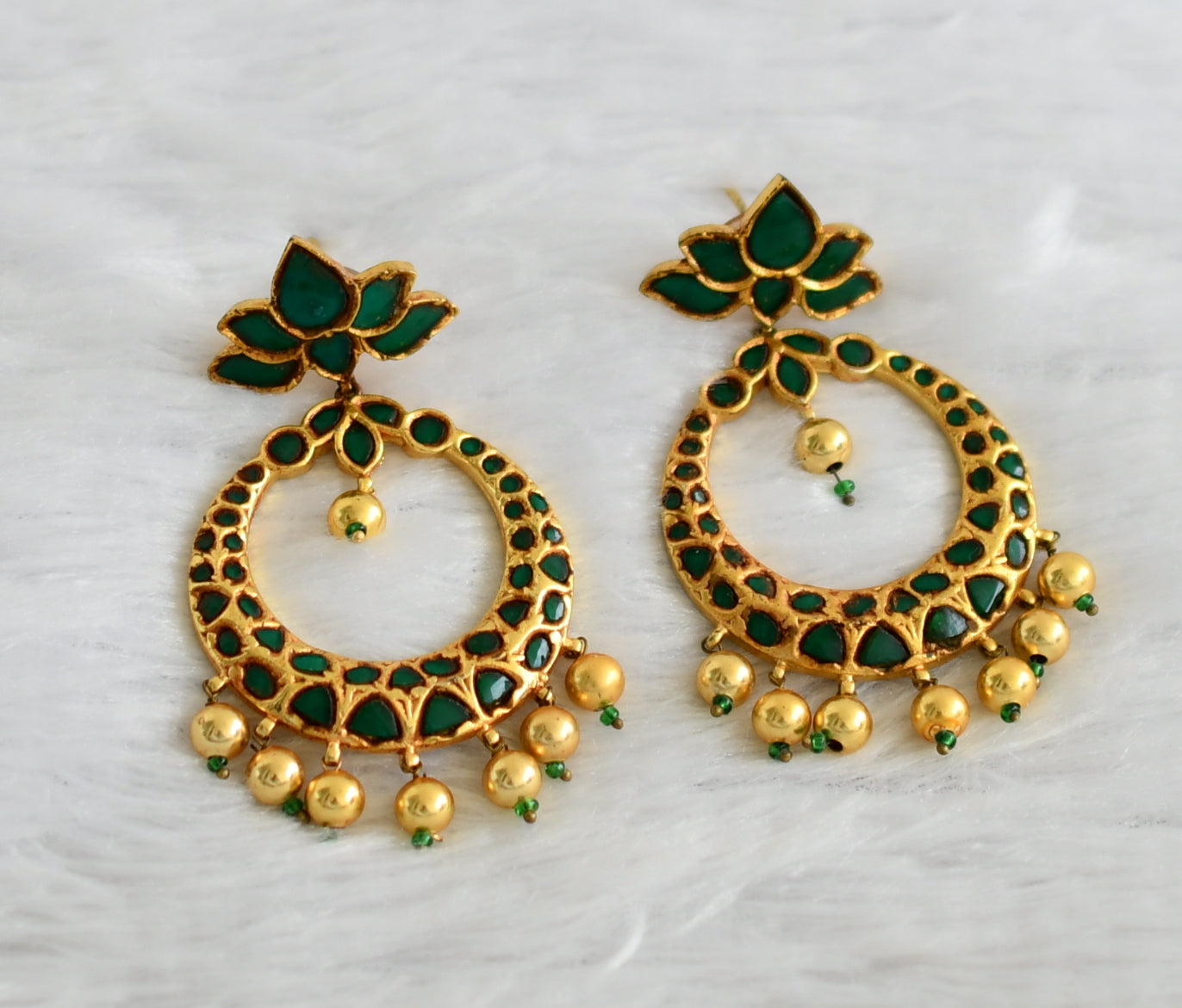 Gheru finish Green Kundan Jadau Lotus Bali Earrings dj-21997