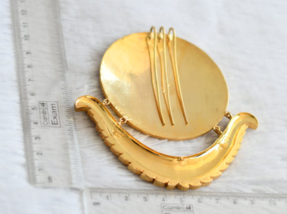 Gold tone pink-green-white kundan jadau big round flower pendant/hair jwell dj-50732