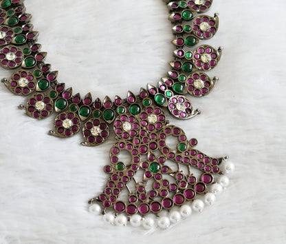 Black finish precious kemp-green-white mango peacock necklace dj-50757