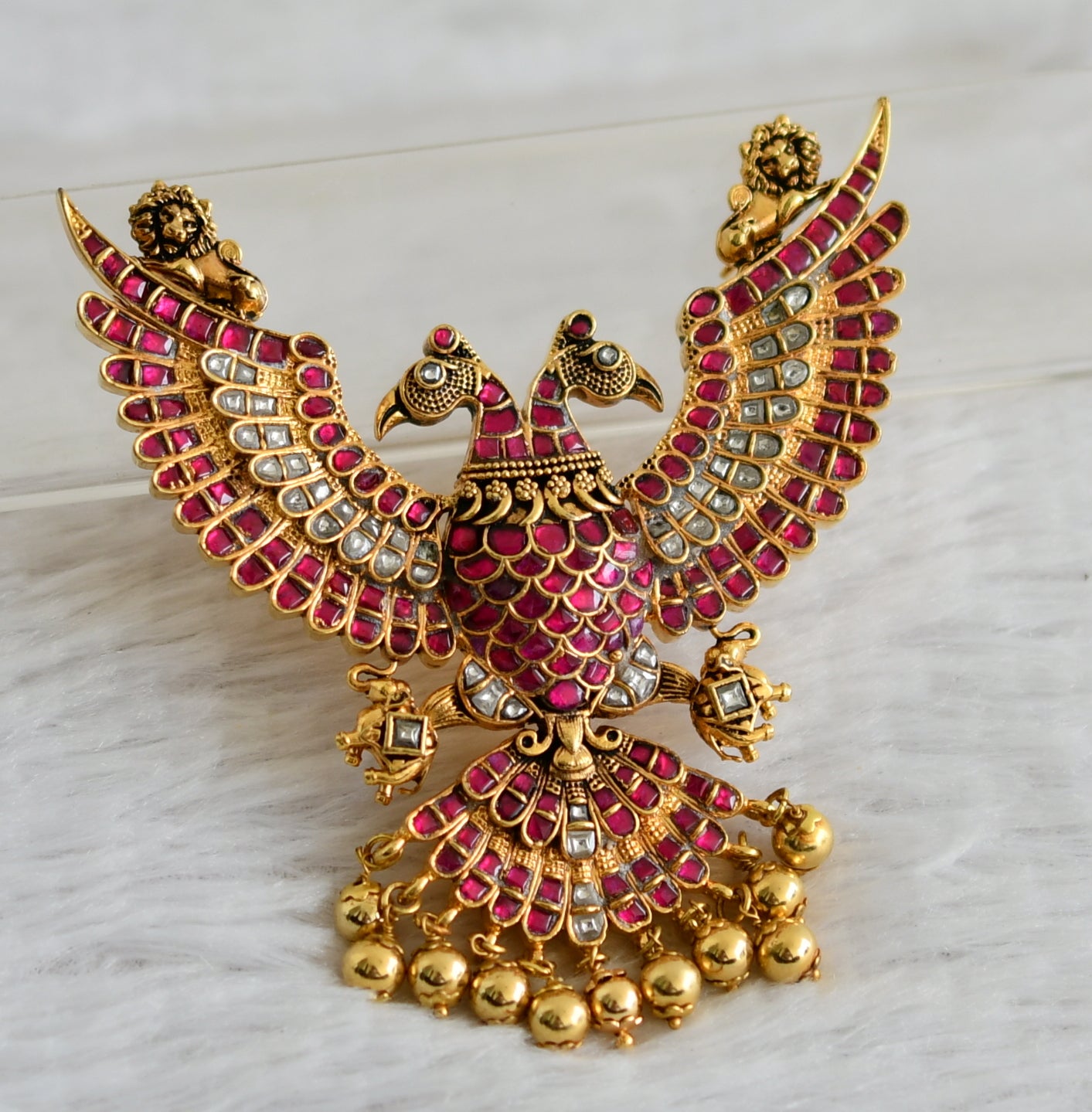 Gold tone pink-white kundan jadau ganda berunda dj-48799