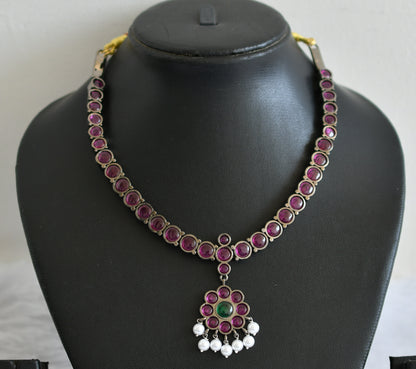 Black finish precious kemp-green pearl flower necklace dj-50753