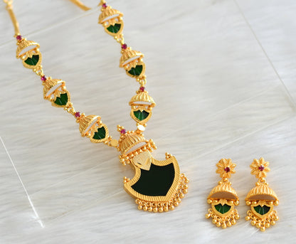 gold tone pink-green kerala style palakka necklace set dj-43258