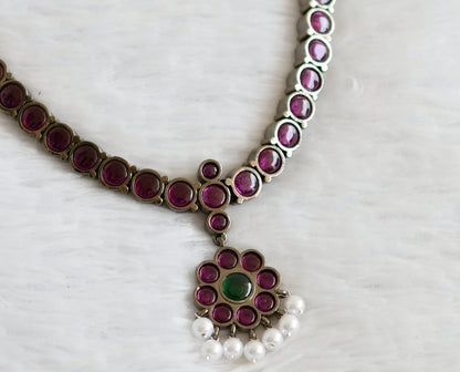 Black finish precious kemp-green pearl flower necklace dj-50753