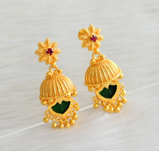 Gold tone kerala style pink-green palakka earrings dj-43200