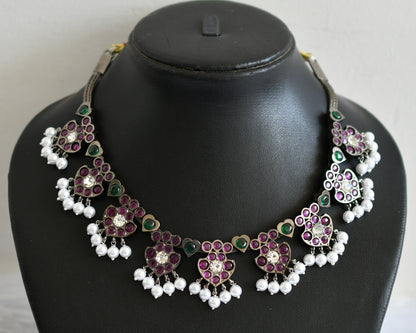 Black finish precious kemp-green-white pearl necklace dj-50755