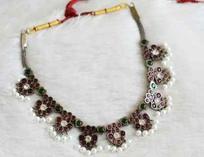 Black finish precious kemp-green-white pearl necklace dj-50755