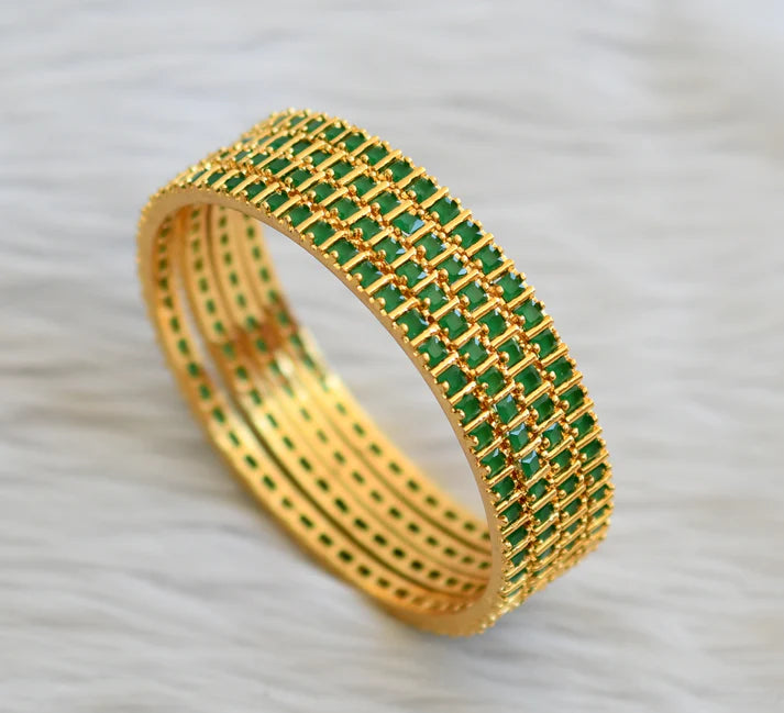 Gold tone emerald square stone set of 4 bangles(2.8) dj-45641