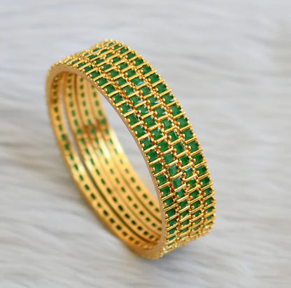 Gold tone emerald square stone set of 4 bangles(2.4) dj-45639