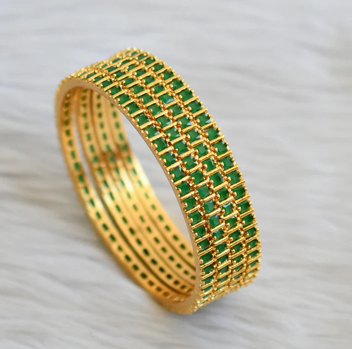 Gold tone emerald square stone set of 4 bangles(2.6) dj-45640