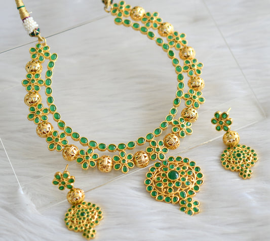 Gold tone emerald flower necklace set dj-02016