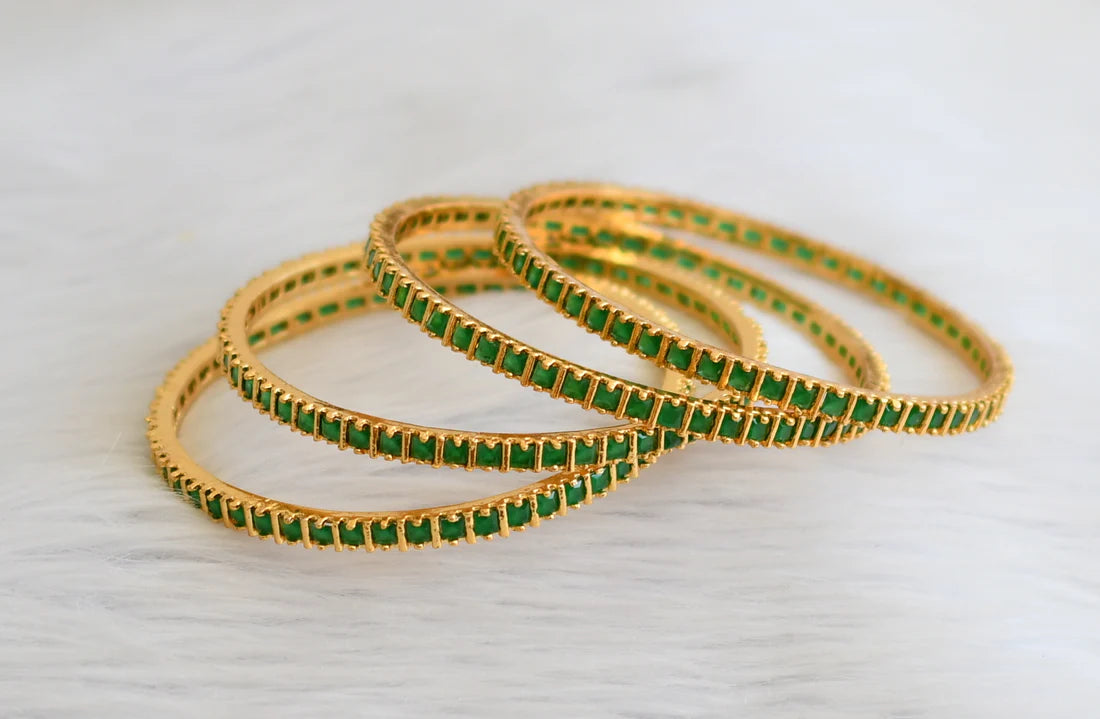 Gold tone emerald square stone set of 4 bangles(2.6) dj-45640