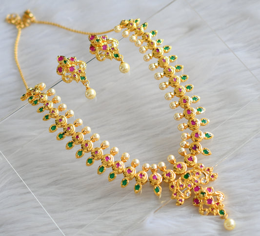 Gold tone ruby-emerald pearl necklace set dj-02013