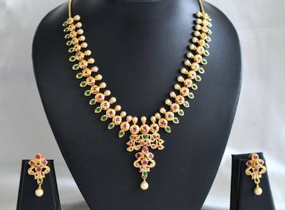 Gold tone ruby-emerald pearl necklace set dj-02013