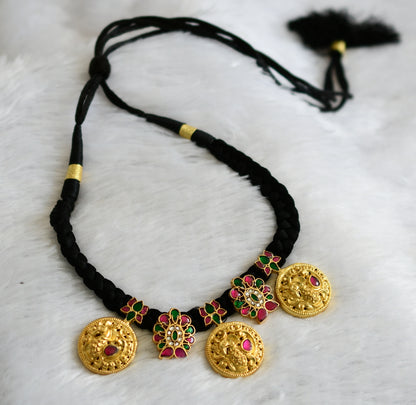 Gold tone Black silk thread kundan jadau Swan necklace dj-34098