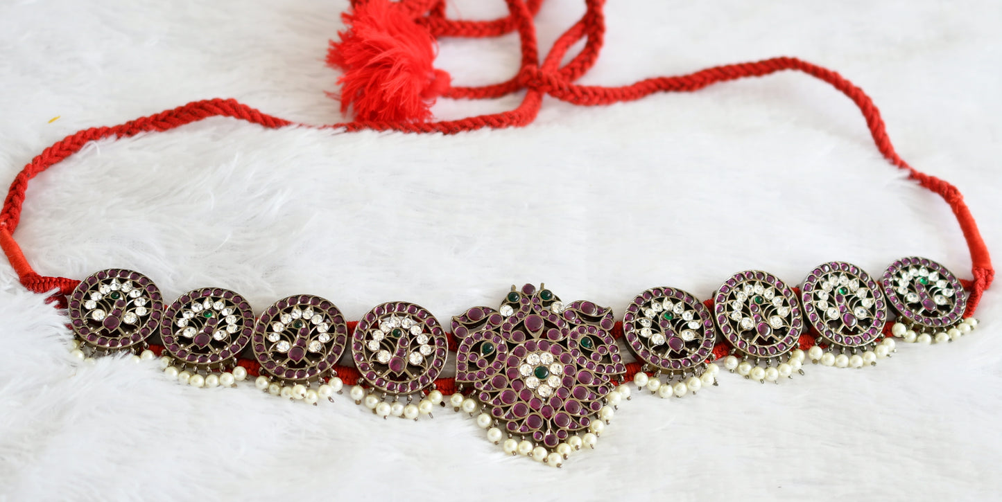 Black finish precious kemp-green-white pearl peacock waist band dj-50774