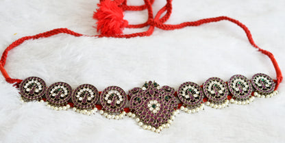 Black finish precious kemp-green-white pearl peacock waist band dj-50774