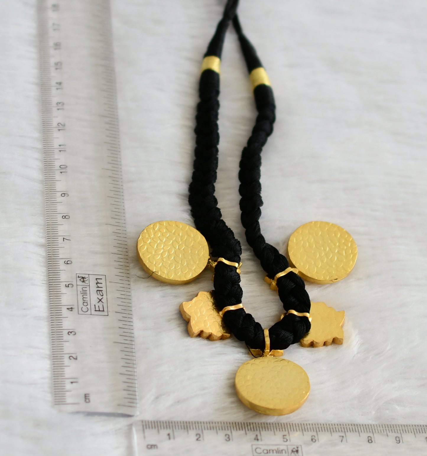 Gold tone Black silk thread kundan jadau Swan necklace dj-34098