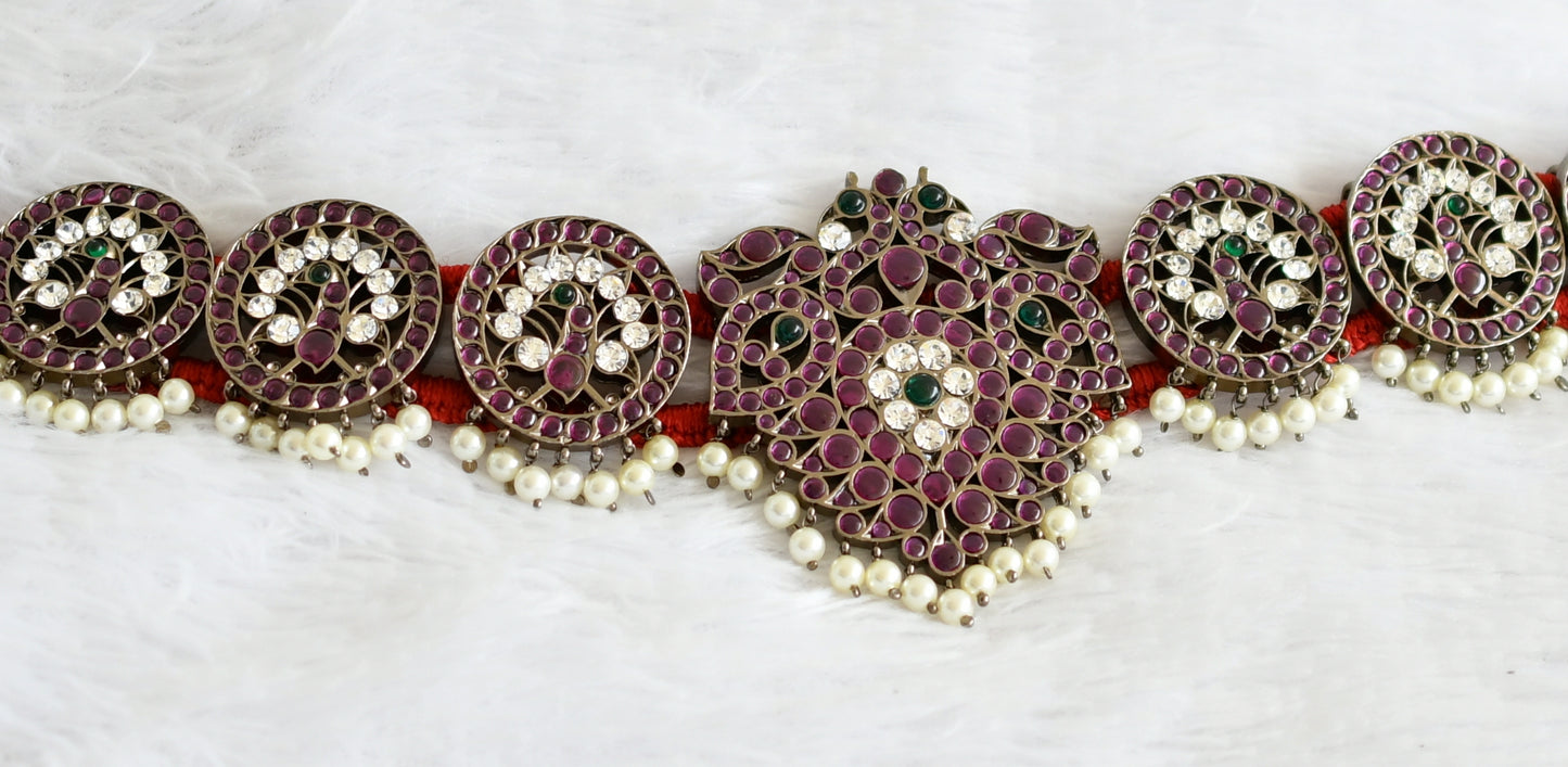 Black finish precious kemp-green-white pearl peacock waist band dj-50774