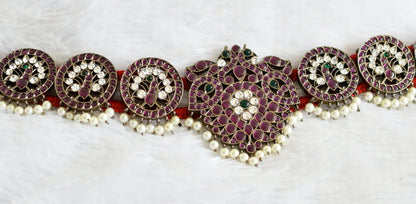 Black finish precious kemp-green-white pearl peacock waist band dj-50774