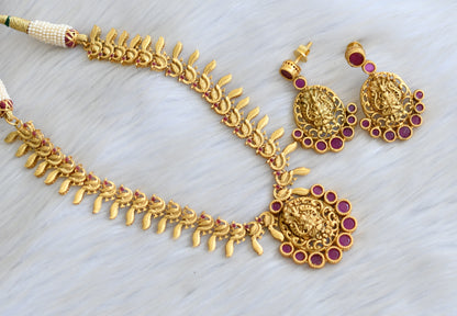 Matte finish ruby Lakshmi-peacock necklace with screw back Earrings dj-13302