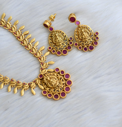 Matte finish ruby Lakshmi-peacock necklace with screw back Earrings dj-13302