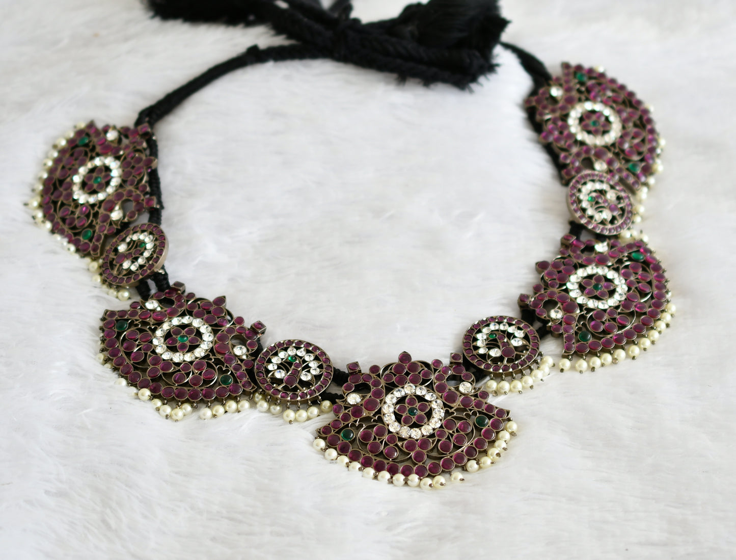 Black finish precious kemp-green-white pearl peacock waist band(big) dj-50775