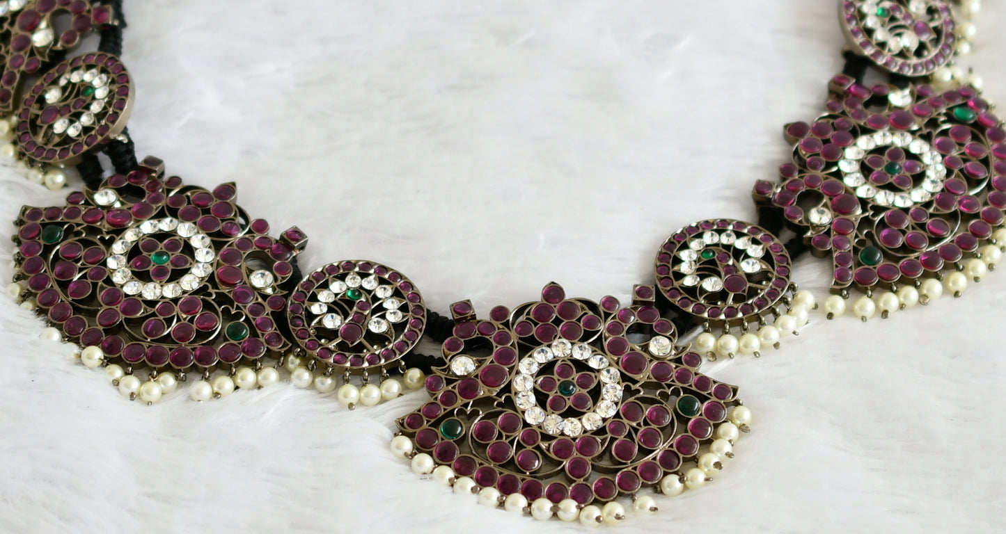 Black finish precious kemp-green-white pearl peacock waist band(big) dj-50775