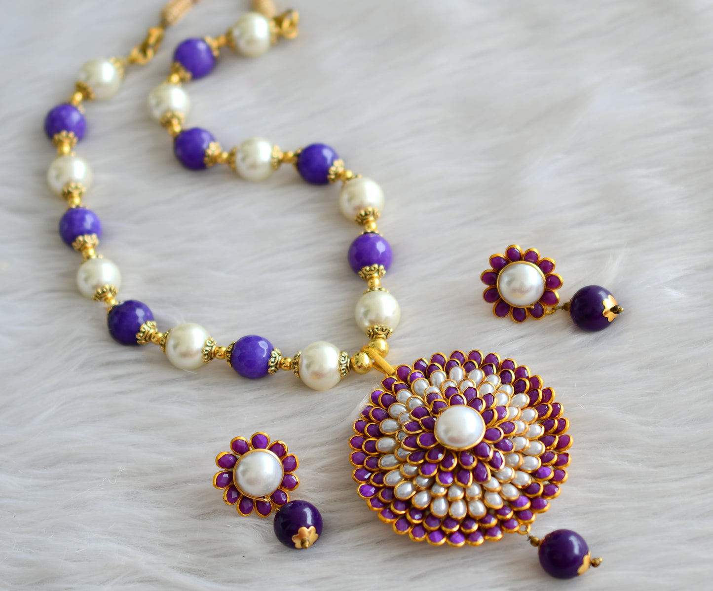 Violet-pearl pachi pendant necklace set dj-02335