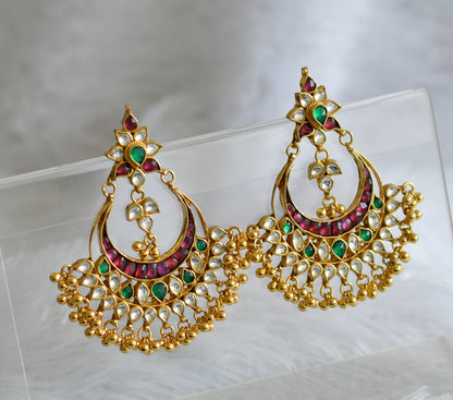 Gold tone Kundan Jadau Uncut Polki Bali Earrings -dj15904