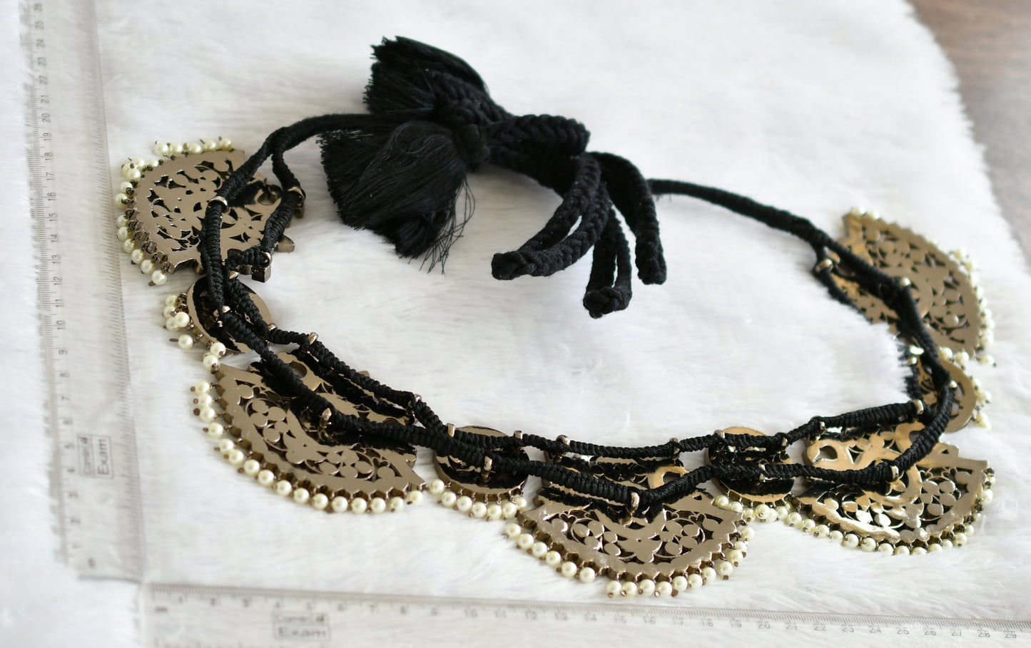 Black finish precious kemp-green-white pearl peacock waist band(big) dj-50775