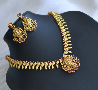 Matte finish ruby Lakshmi-peacock necklace with screw back Earrings dj-13302