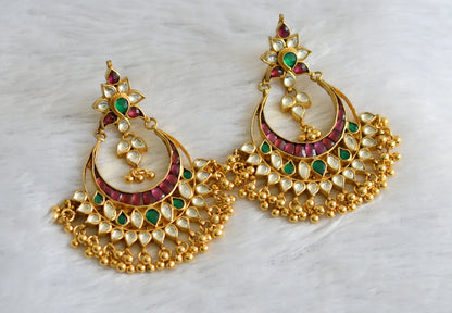 Gold tone Kundan Jadau Uncut Polki Bali Earrings -dj15904