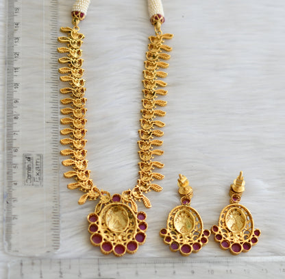 Matte finish ruby Lakshmi-peacock necklace with screw back Earrings dj-13302