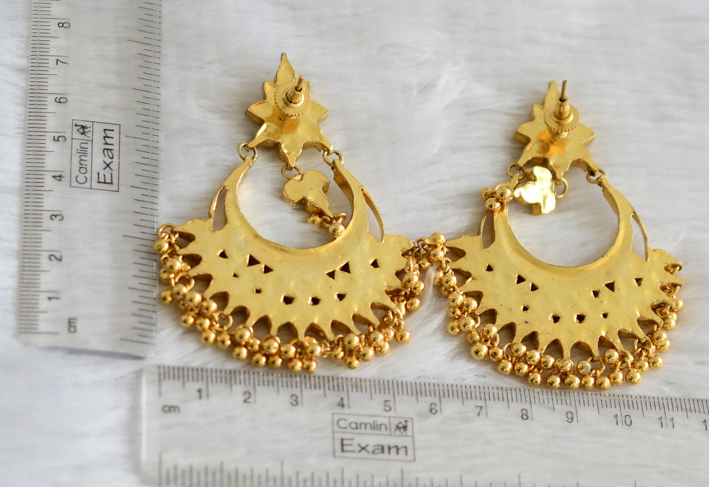 Gold tone Kundan Jadau Uncut Polki Bali Earrings -dj15904