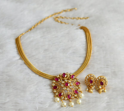 Matte finish cz ruby flower necklace set dj-48849