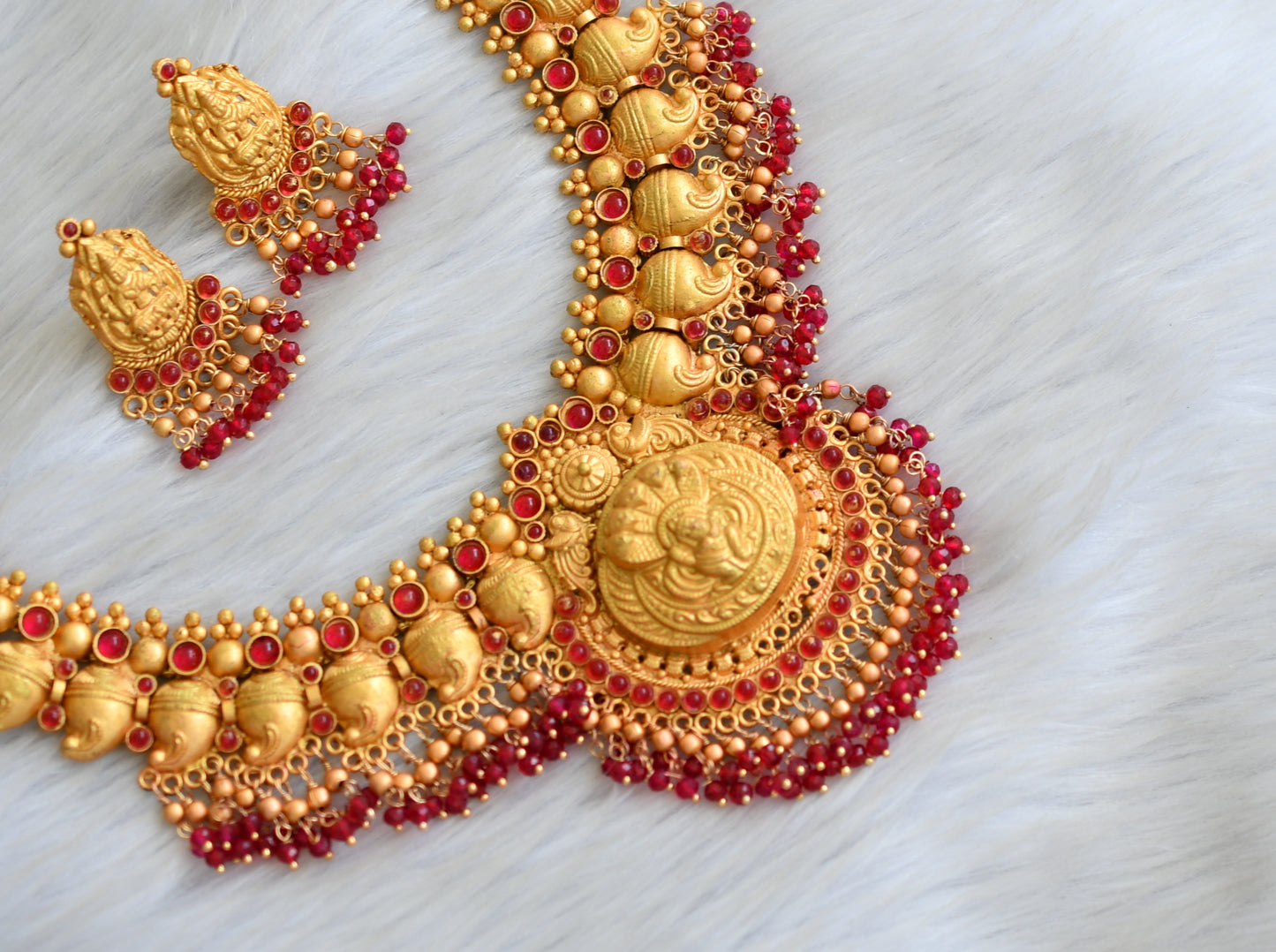 Matte finish ruby Lakshmi necklace set dj-07230