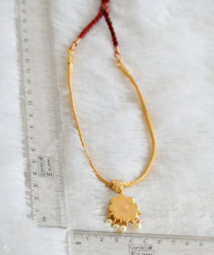 Gold tone precious kemp-green-pearl flower attigai necklace dj-50778