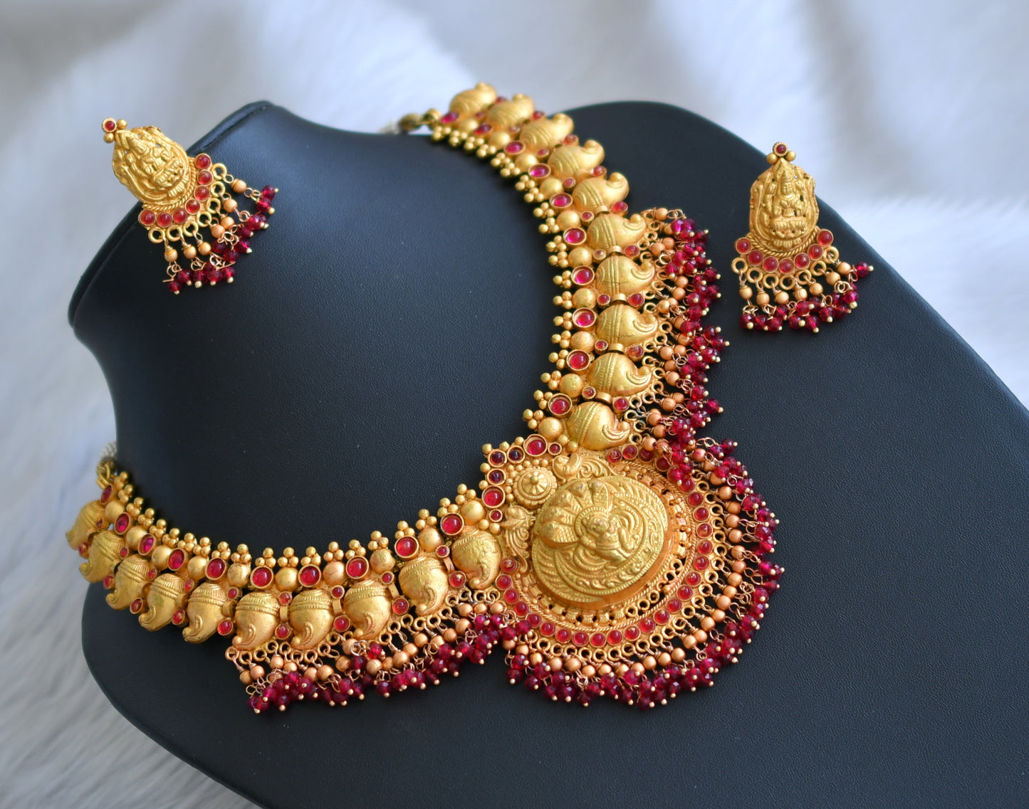 Matte finish ruby Lakshmi necklace set dj-07230