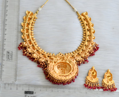 Matte finish ruby Lakshmi necklace set dj-07230