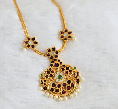 Gold tone precious kemp-green-white pearl flower necklace dj-50779