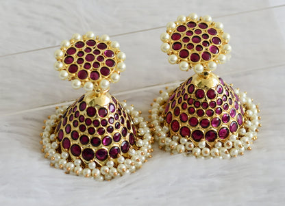 Gold tone precious kemp pearl big jhumkka dj-50783