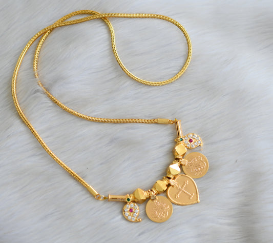 Gold tone pink-green-white stone mango Cross Mangalyam dj-42420